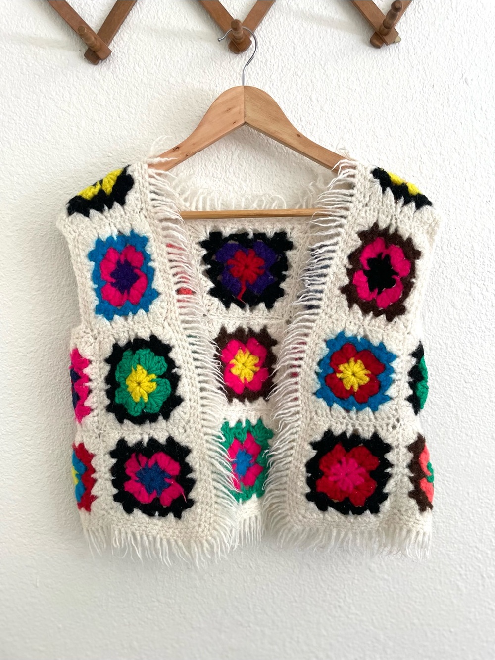 1960s Vintage Hand Knit Granny Square Vest